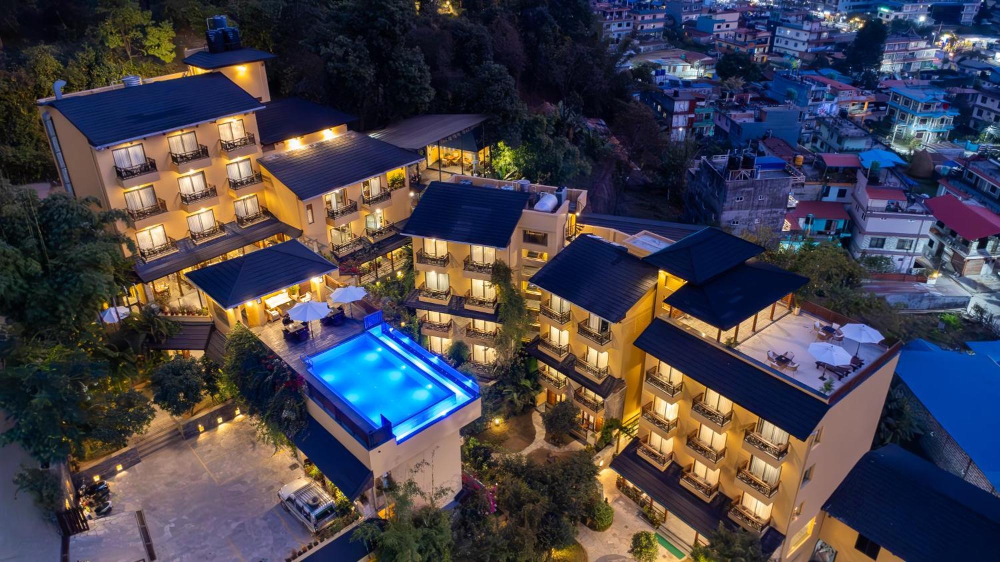 Bar Peepal Resort Pokhara Esterno foto Aerial view of the hotel